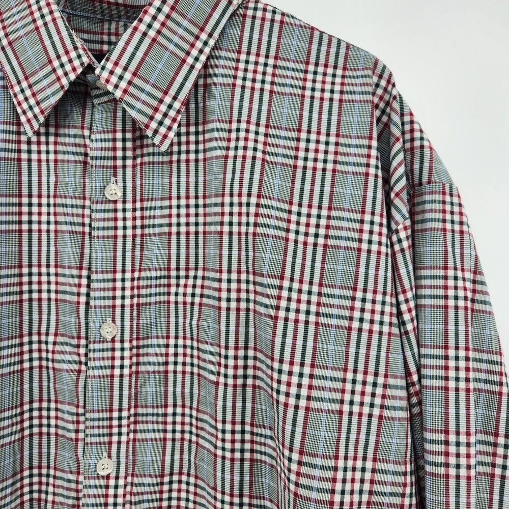 Men's Plaid Long Sleeve Button Down Shirt Gray Red White Black Checkered Casual